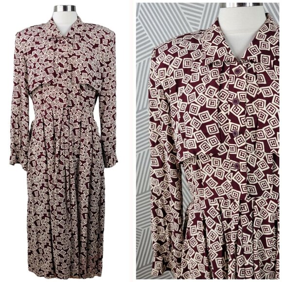 Vintage 90s Shirt Dress size 10 midi long Secretary Career Professional Red - Picture 1 of 8